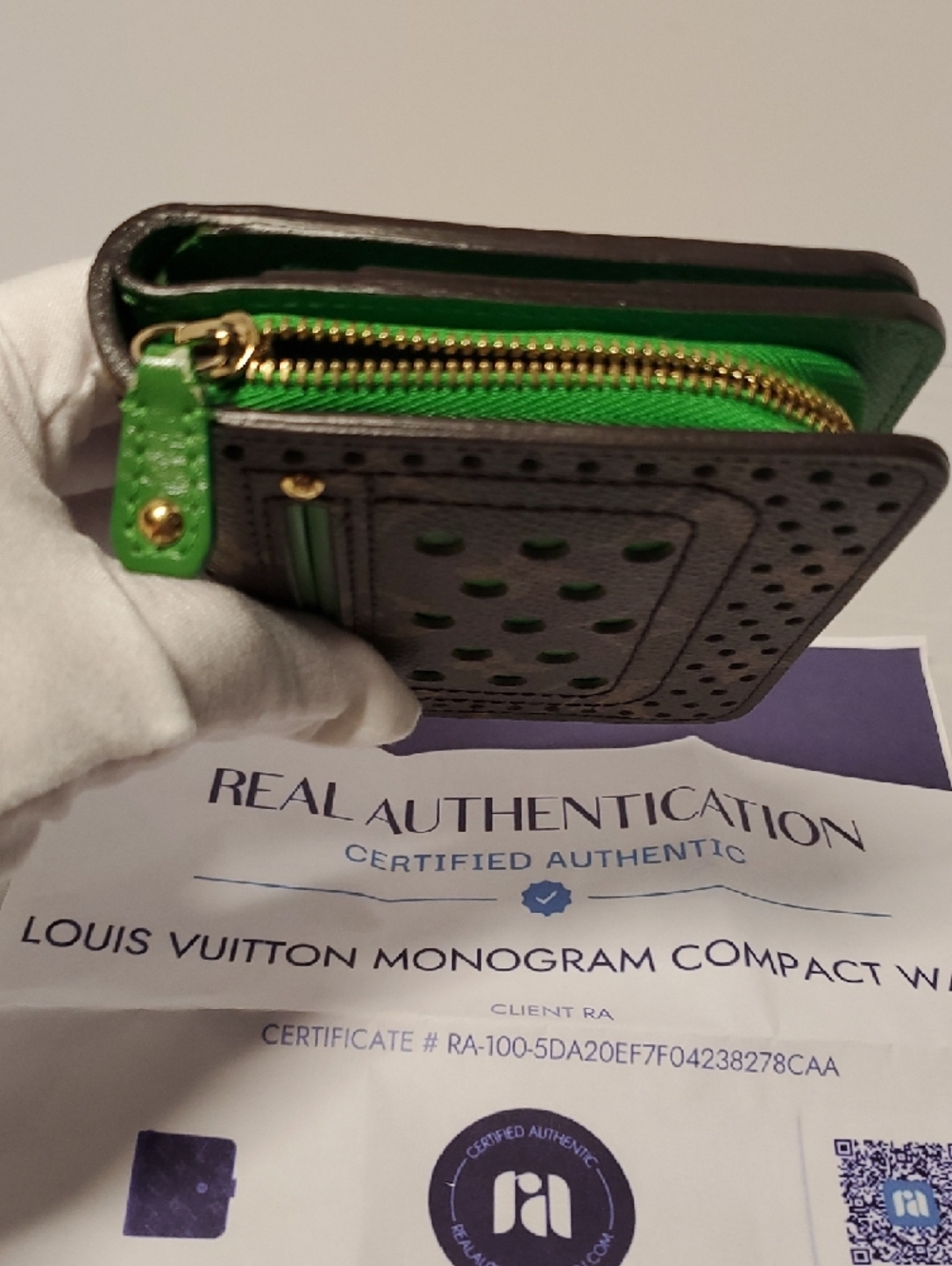 Authentic Louis Vuitton Brown Monogram Wallet with Green Accents - Picture 3 of 16
